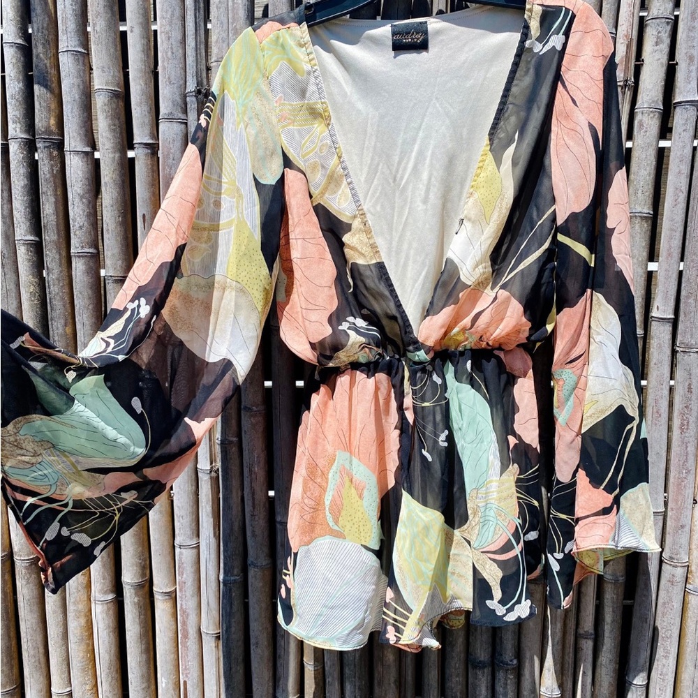 Floral Sheer Kimono with Bell Sleeves